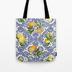 Mediterranean blue ceramic tiles, citrus fruit, lemons and oranges Tote Bag Gallery Image 1