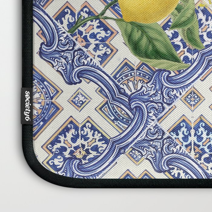 Mediterranean blue ceramic tiles, citrus fruit, lemons and oranges Laptop Sleeve Gallery Image 3