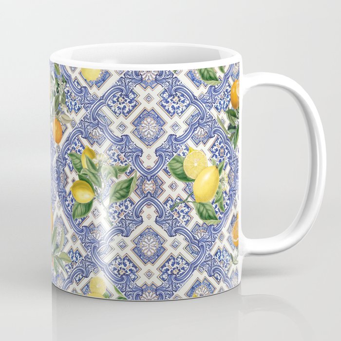 Mediterranean blue ceramic tiles, citrus fruit, lemons and oranges Coffee Mug Gallery Image 1