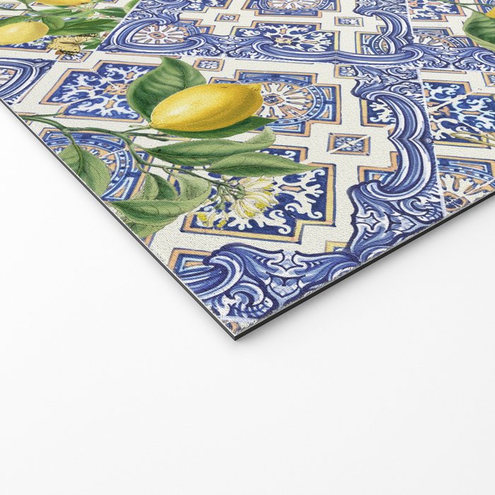 Mediterranean blue ceramic tiles, citrus fruit, lemons and oranges Welcome Mat Gallery Image 2