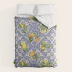 Mediterranean blue ceramic tiles, citrus fruit, lemons and oranges Comforter Gallery Image 6