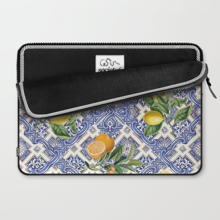 Mediterranean blue ceramic tiles, citrus fruit, lemons and oranges Laptop Sleeve Gallery Image 2