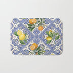 Mediterranean blue ceramic tiles, citrus fruit, lemons and oranges Bath Mat Gallery Image 1
