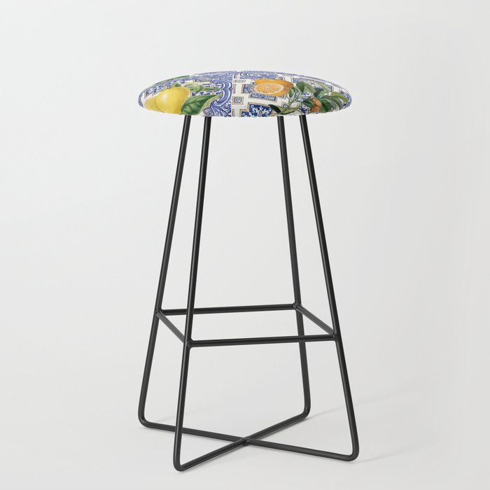 Mediterranean blue ceramic tiles, citrus fruit, lemons and oranges Stool Gallery Image 1