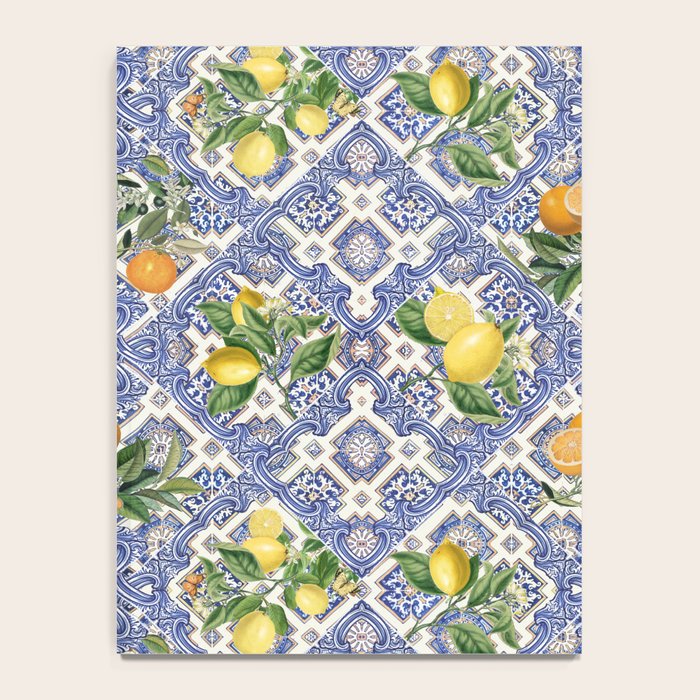 Mediterranean blue ceramic tiles, citrus fruit, lemons and oranges Notebook Gallery Image 4