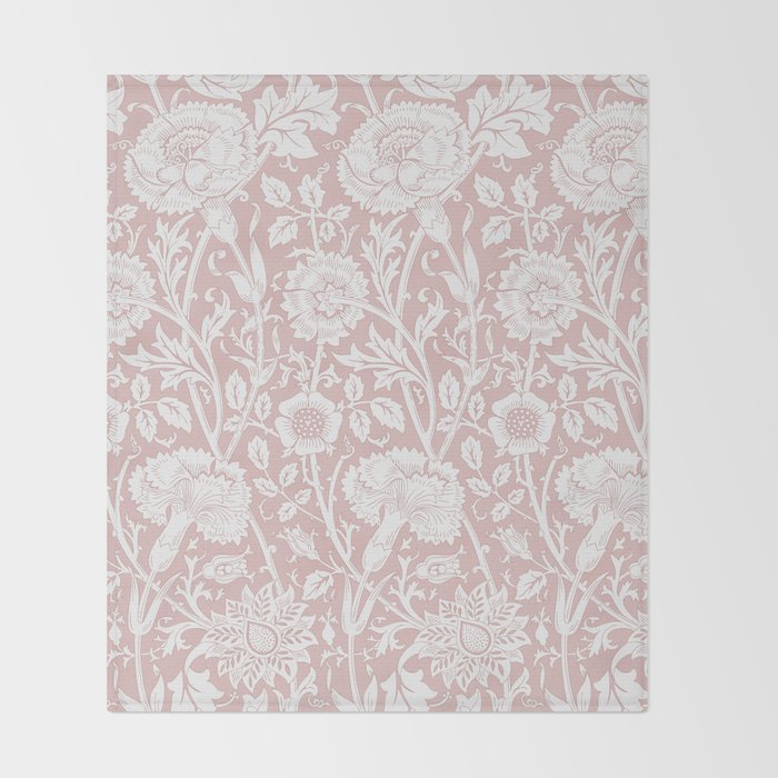 William Morris Vintage Pink & Rose Floral Pink & White Throw Blanket Gallery Image 2