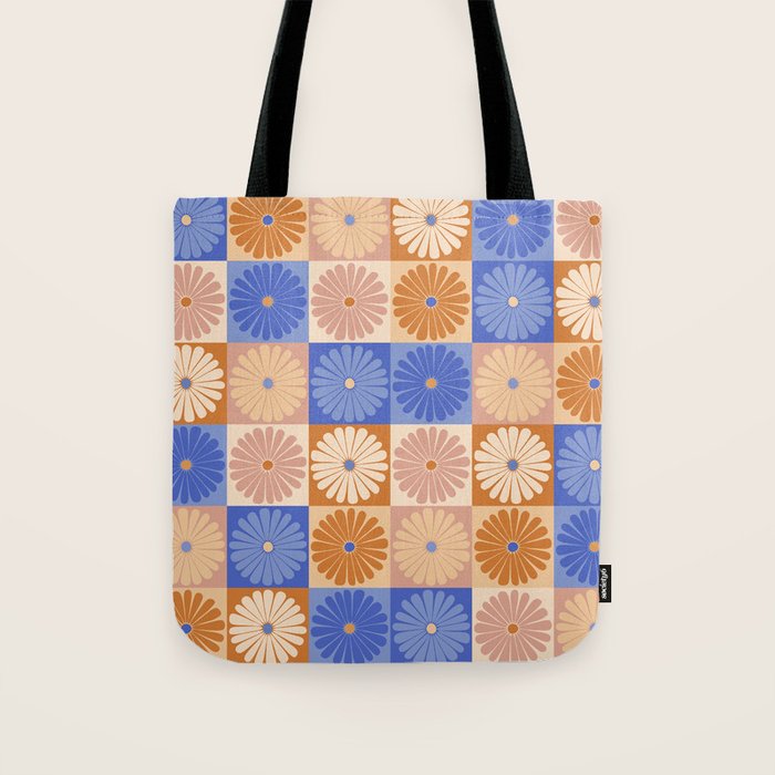 Retro Flowers Check Pattern XXII Tote Bag Gallery Image 1