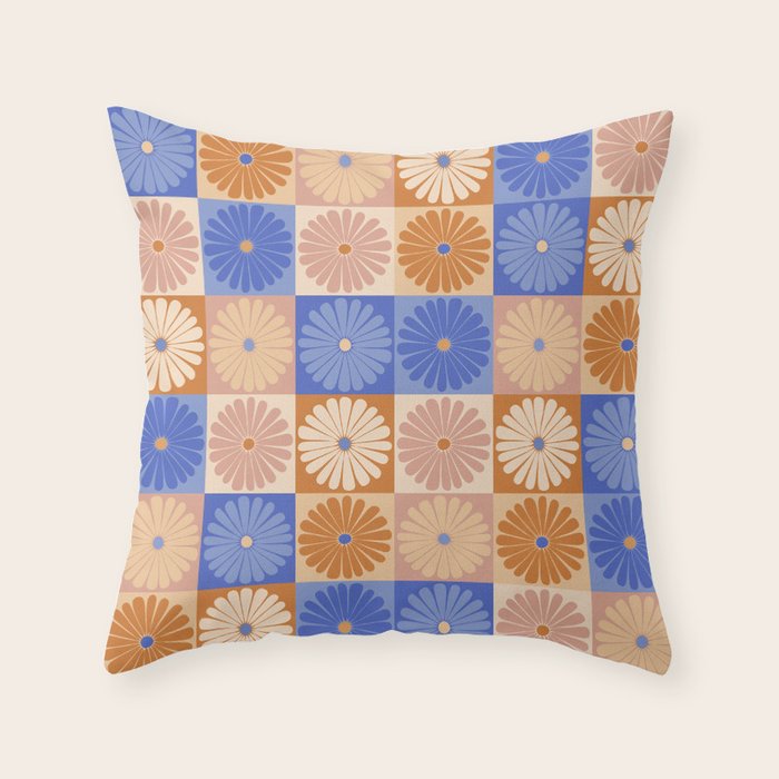 Retro Flowers Check Pattern XXII Throw Pillow Gallery Image 6