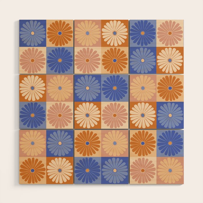 Retro Flowers Check Pattern XXII Wood Wall Art Gallery Image 1