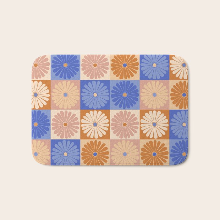 Retro Flowers Check Pattern XXII Bath Mat Gallery Image 1