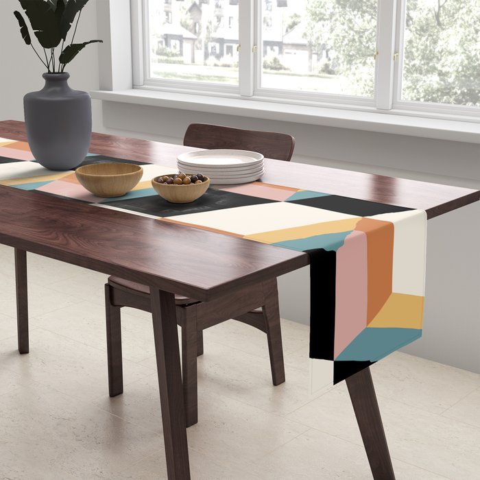 Cuboid Geometric Abstract Shapes Pattern XXXII Table Runner Gallery Image 2