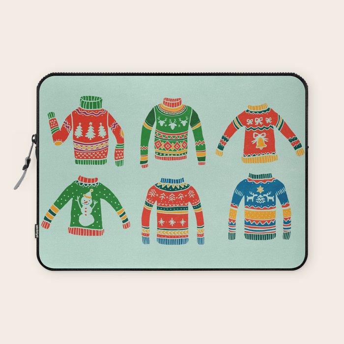 Vintage Ugly Christmas Sweaters: Mint Green Edition Laptop Sleeve Gallery Image 1