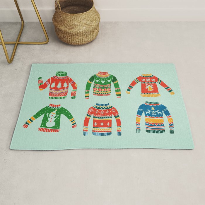 Vintage Ugly Christmas Sweaters: Mint Green Edition Rug Gallery Image 1