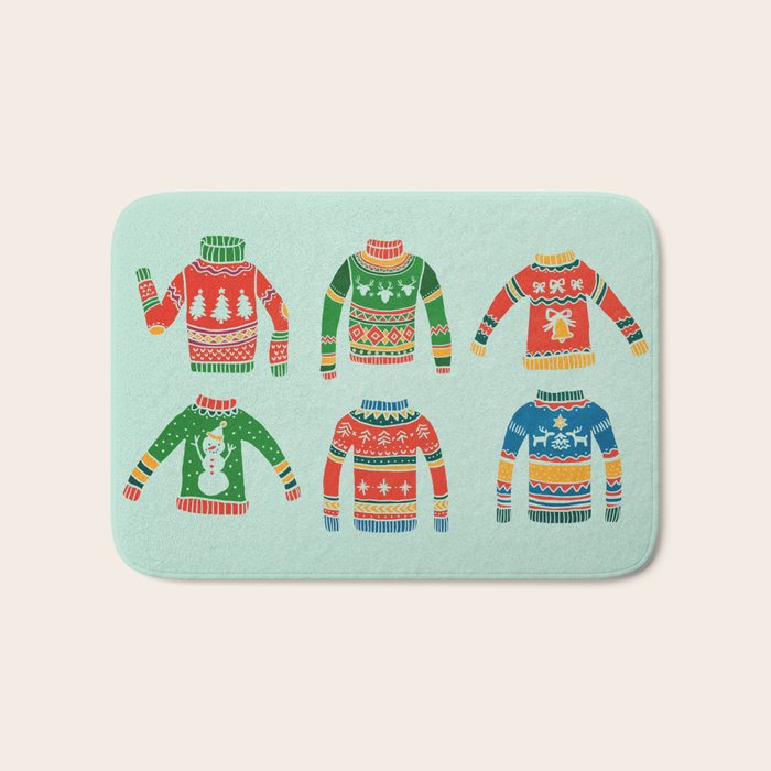 Vintage Ugly Christmas Sweaters: Mint Green Edition Bath Mat Gallery Image 1