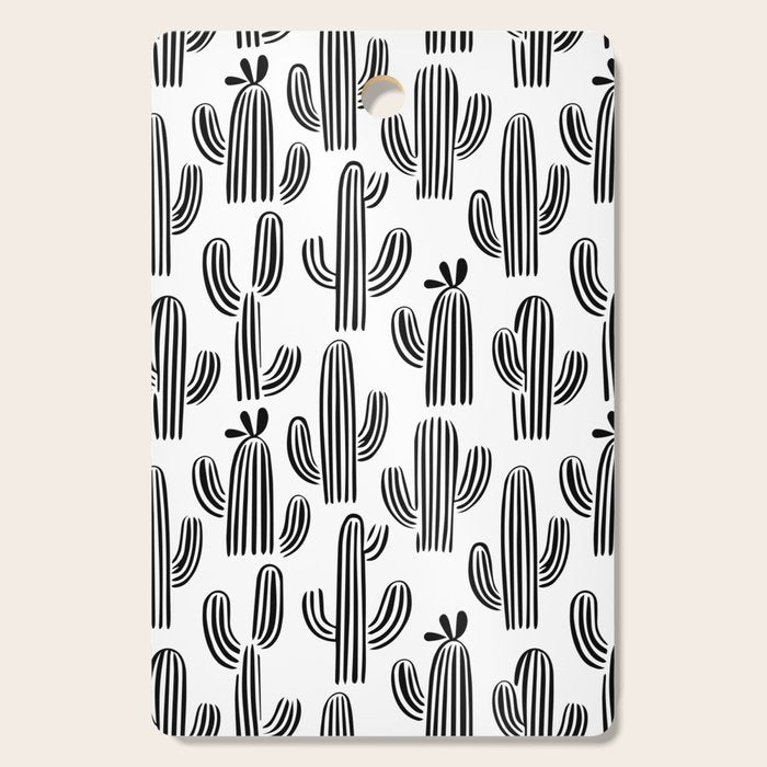 Black and white cactus plant pattern art Cutting Board Gallery Image 1