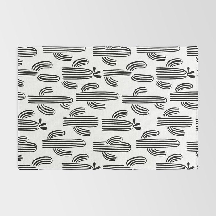 Black and white cactus plant pattern art Rug Gallery Image 2