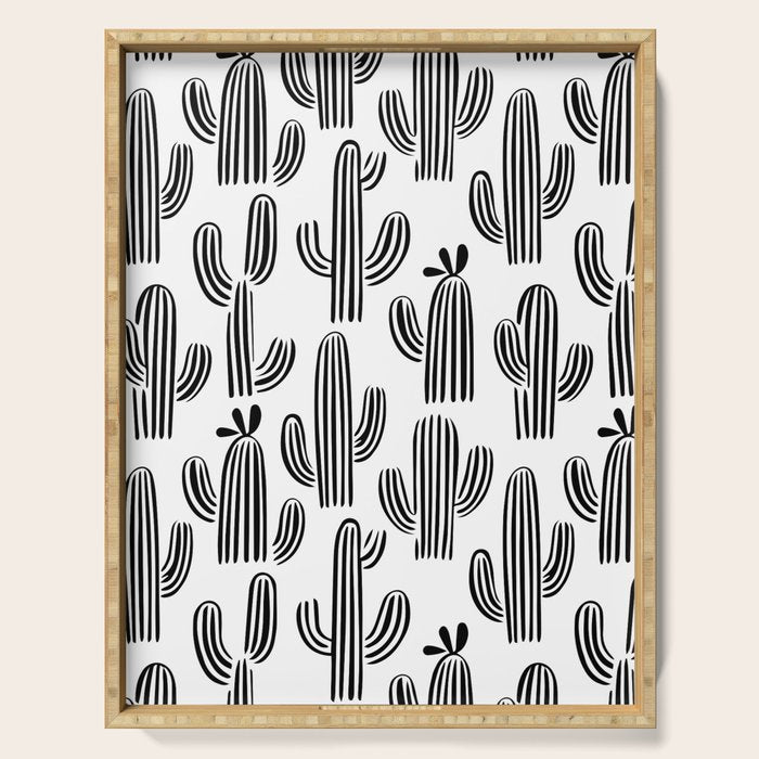 Black and white cactus plant pattern art Serving Tray Gallery Image 1