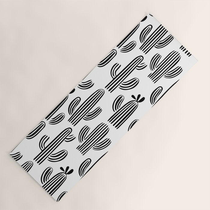 Black and white cactus plant pattern art Yoga Mat Gallery Image 1