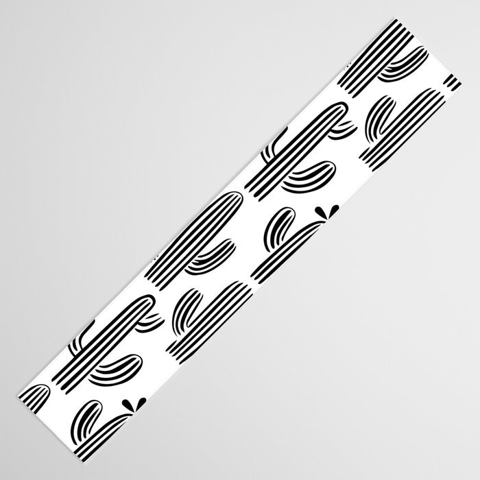 Black and white cactus plant pattern art Table Runner Gallery Image 3