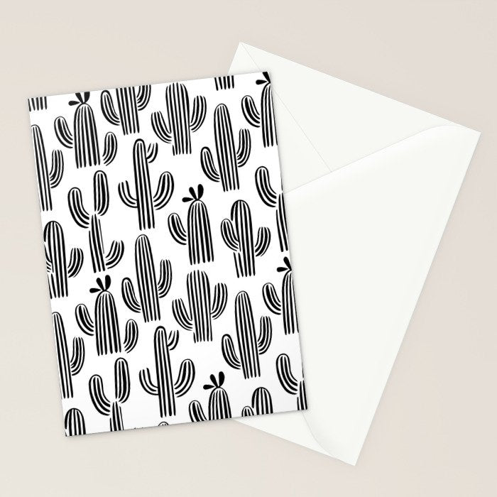 Black and white cactus plant pattern art Stationery Card Gallery Image 2
