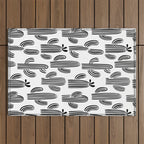 Black and white cactus plant pattern art Outdoor Rug Gallery Image 1
