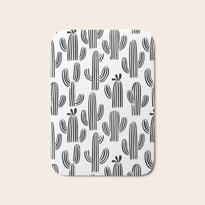 Black and white cactus plant pattern art Bath Mat Gallery Image 1