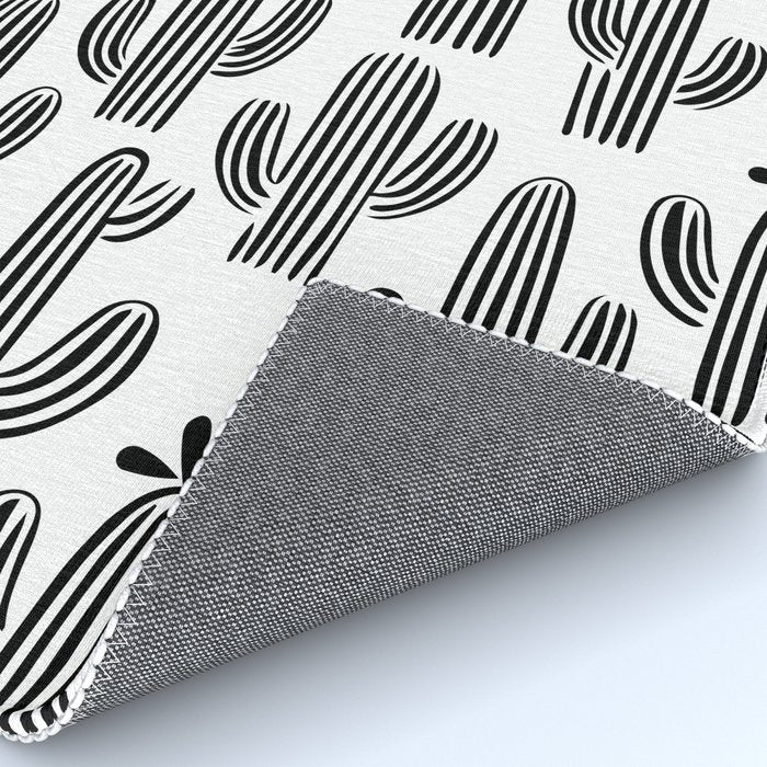 Black and white cactus plant pattern art Rug Gallery Image 4