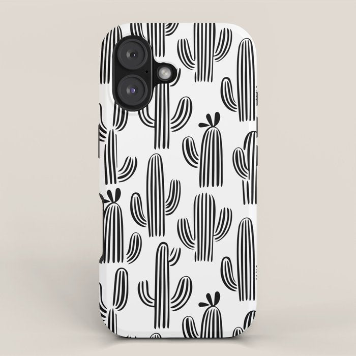 Black and white cactus plant pattern art iPhone Case Gallery Image 1