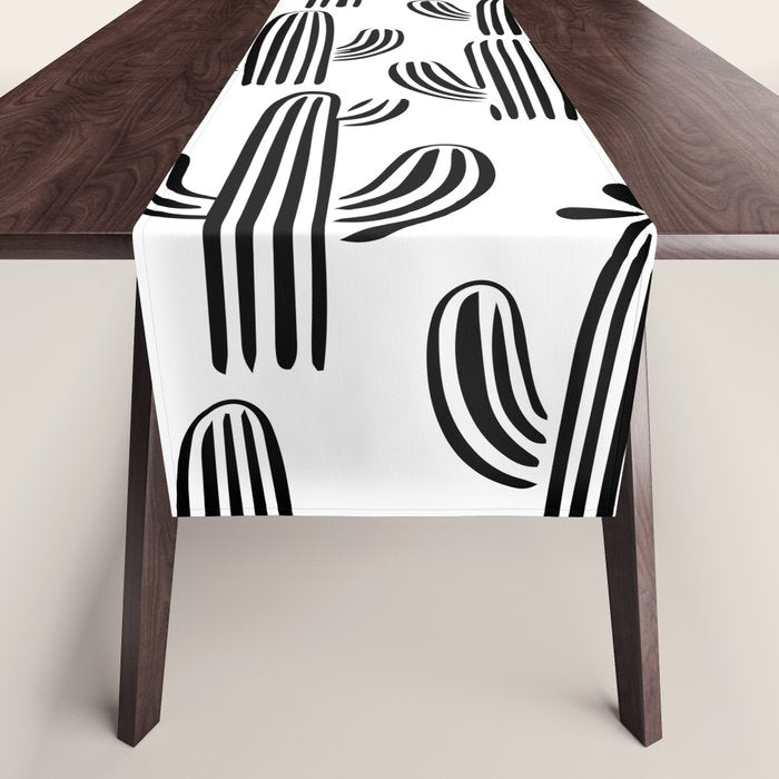 Black and white cactus plant pattern art Table Runner Gallery Image 1