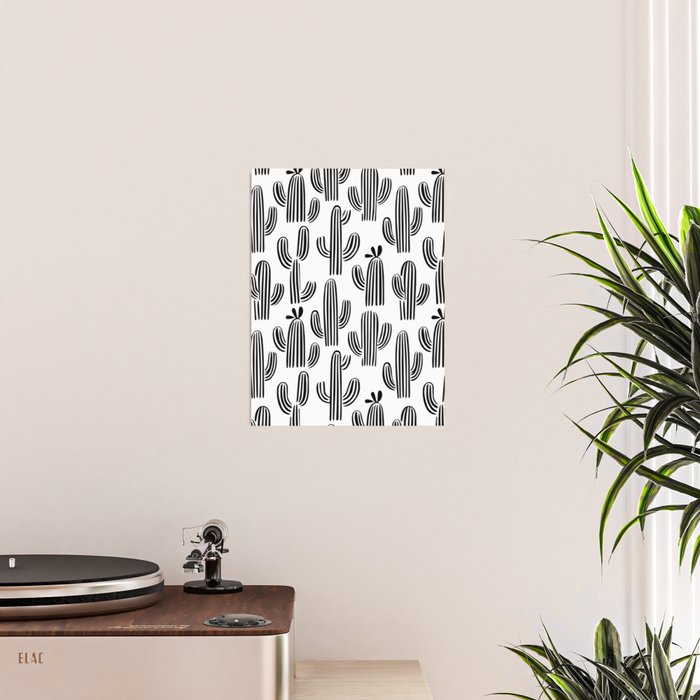 Black and white cactus plant pattern art Poster Gallery Image 2