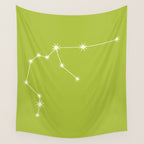 Aquarius Zodiac Star Constellation Line Art Chartreuse Green Wall Tapestry Gallery Image 4