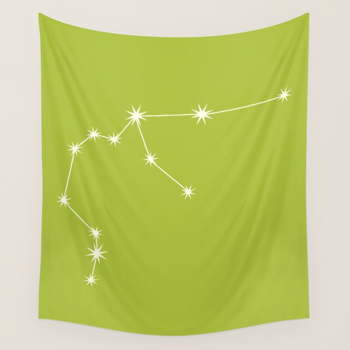 Aquarius Zodiac Star Constellation Line Art Chartreuse Green Wall Tapestry Gallery Image 4