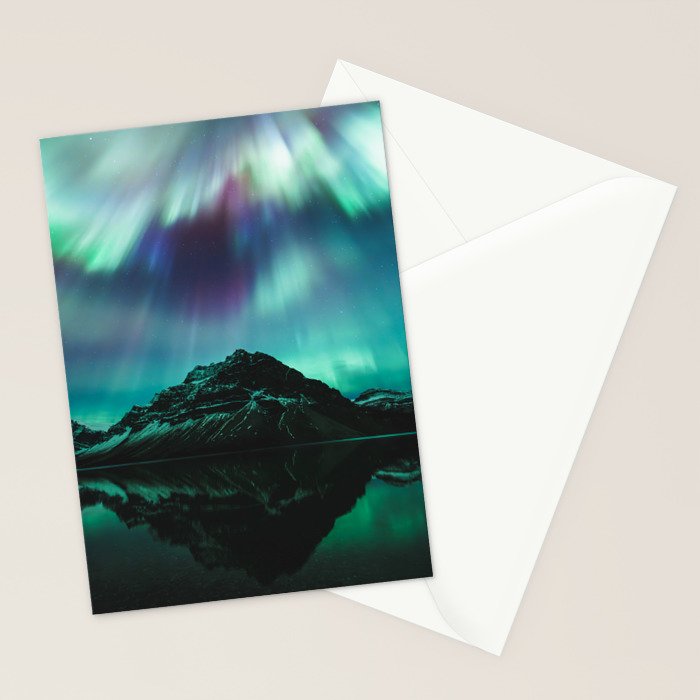 Auroras over Bow Lake, Banff Stationery Card Gallery Image 2