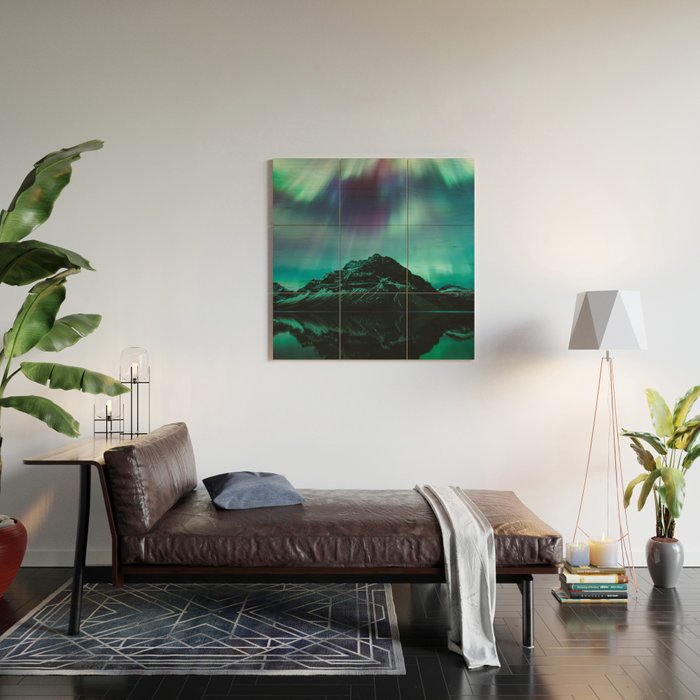 Auroras over Bow Lake, Banff Wood Wall Art Gallery Image 2
