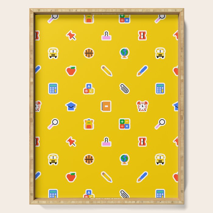 Colorful back to school sticker icon pattern Serving Tray Gallery Image 1