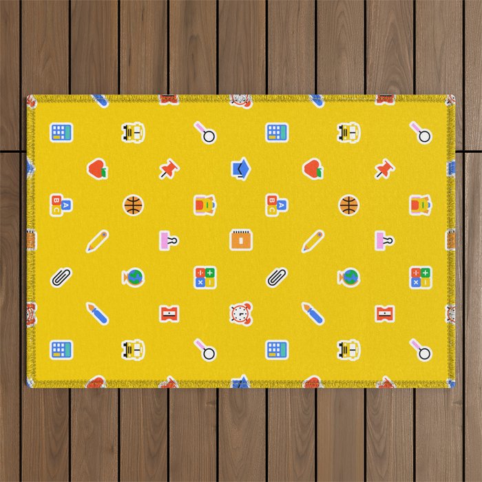 Colorful back to school sticker icon pattern Outdoor Rug Gallery Image 1