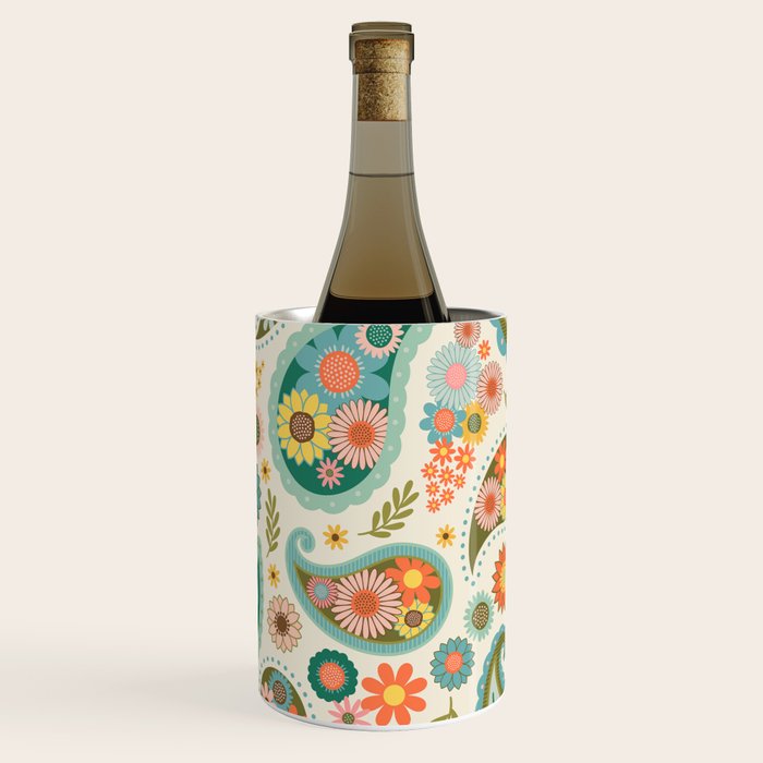 Retro Paisley Floral - Multicolored on Cream Wine Chiller Gallery Image 1