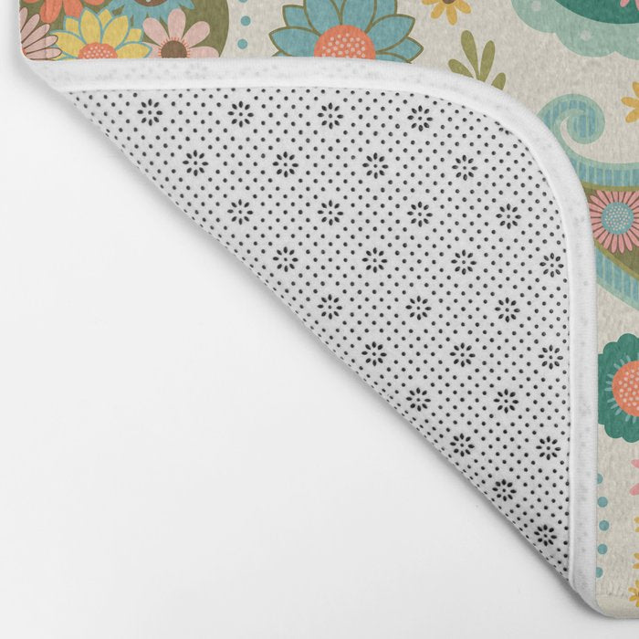 Retro Paisley Floral - Multicolored on Cream Bath Mat Gallery Image 2