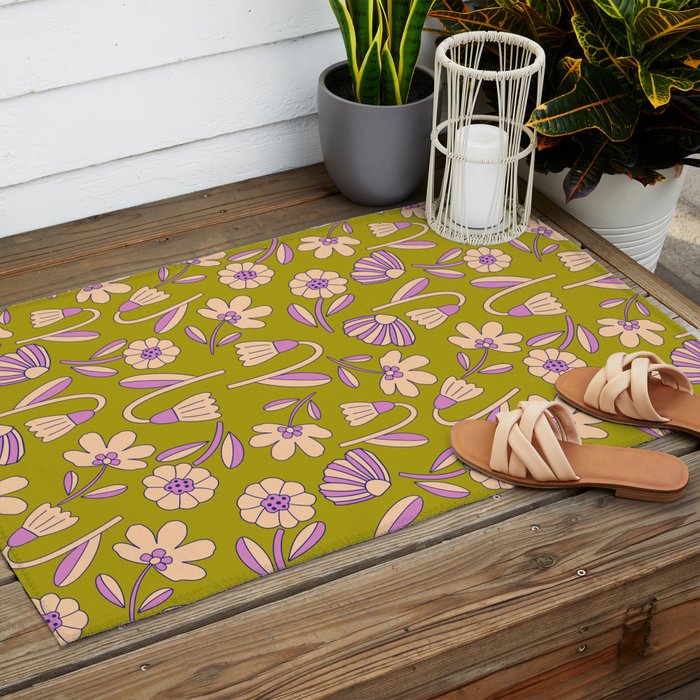 Art déco Floral  Outdoor Rug Gallery Image 2