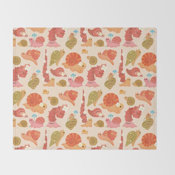 Snail and small flowers Throw Blanket Gallery Image 2