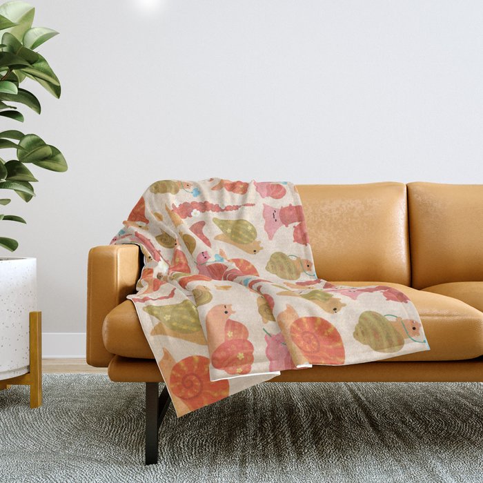 Snail and small flowers Throw Blanket Gallery Image 1