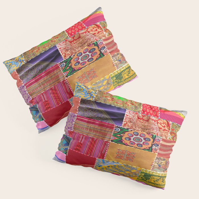 Boho Sari Patchwork Quilt Pillow Sham Gallery Image 3