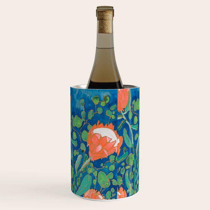 Coral Proteas on Blue Pattern Painting Wine Chiller Gallery Image 3