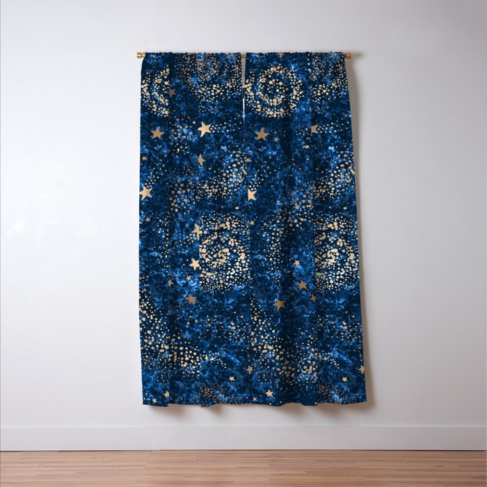 Magical Starry Night Sky Golden Cosmic Swirls Window Curtain Gallery Image 3