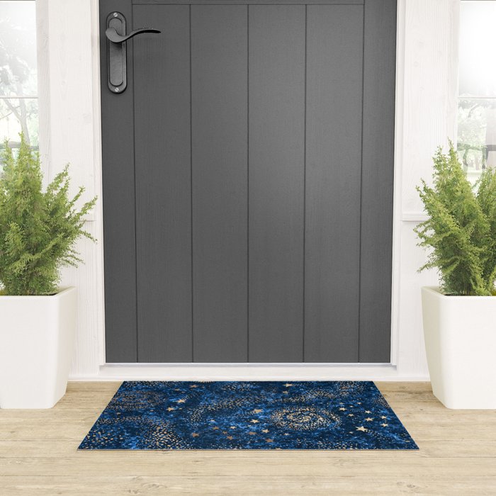 Magical Starry Night Sky Golden Cosmic Swirls Welcome Mat Gallery Image 3