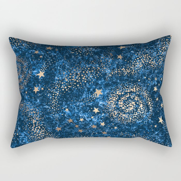 Magical Starry Night Sky Golden Cosmic Swirls Rectangular Pillow Gallery Image 1