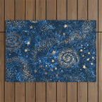 Magical Starry Night Sky Golden Cosmic Swirls Outdoor Rug Gallery Image 1