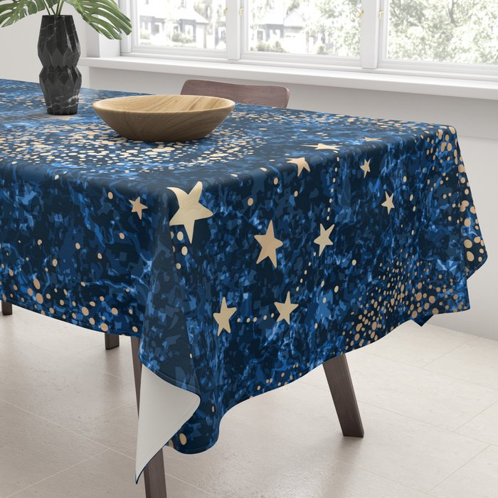 Magical Starry Night Sky Golden Cosmic Swirls Tablecloth Gallery Image 3