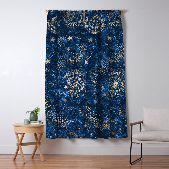 Magical Starry Night Sky Golden Cosmic Swirls Window Curtain Gallery Image 5