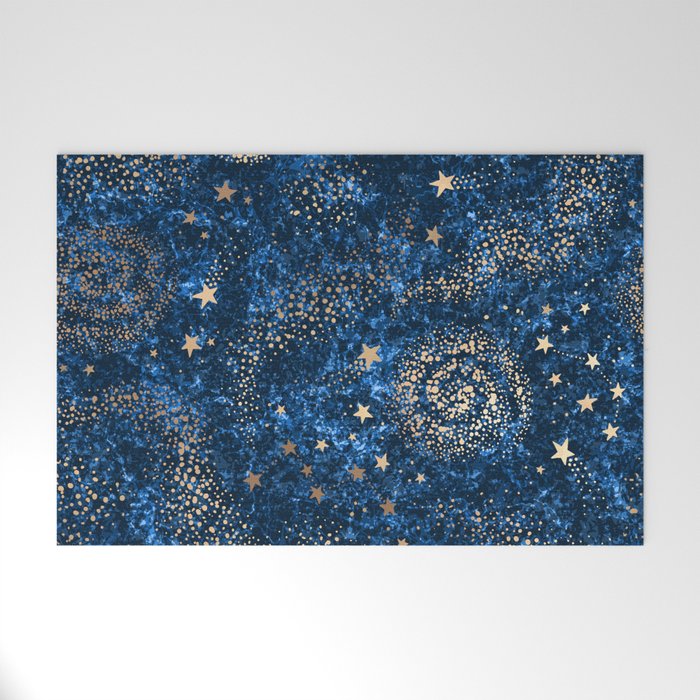Magical Starry Night Sky Golden Cosmic Swirls Welcome Mat Gallery Image 1